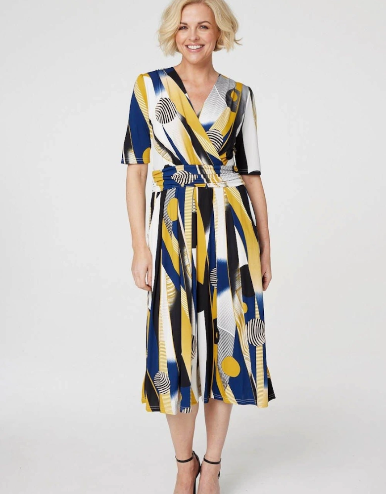 Printed Wrap Front Midi Dress
