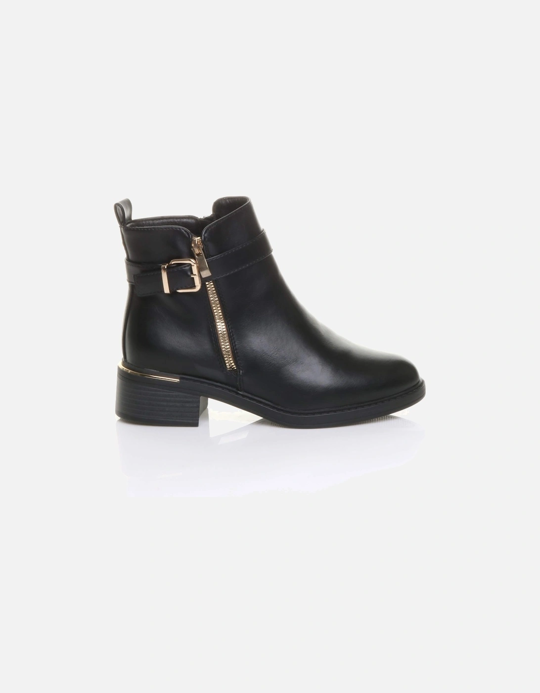 Low  Heel Gold Zip Chunky Sole Buckle  Ankle Boots, 2 of 1