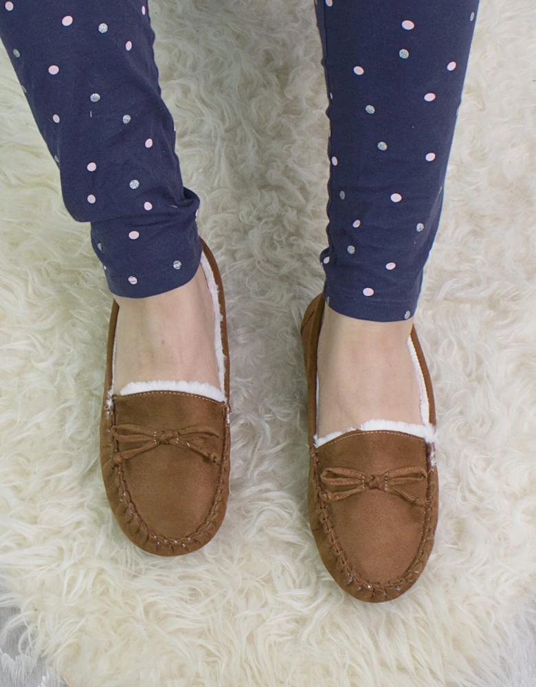 Heel Faux Fur Lined Boat Shoes Moccasin  Slippers