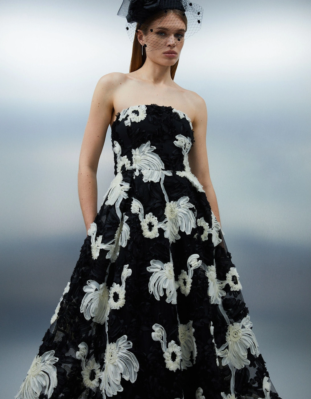 Petite Mono Textured Strapless Woven Prom Maxi Dress, 2 of 1