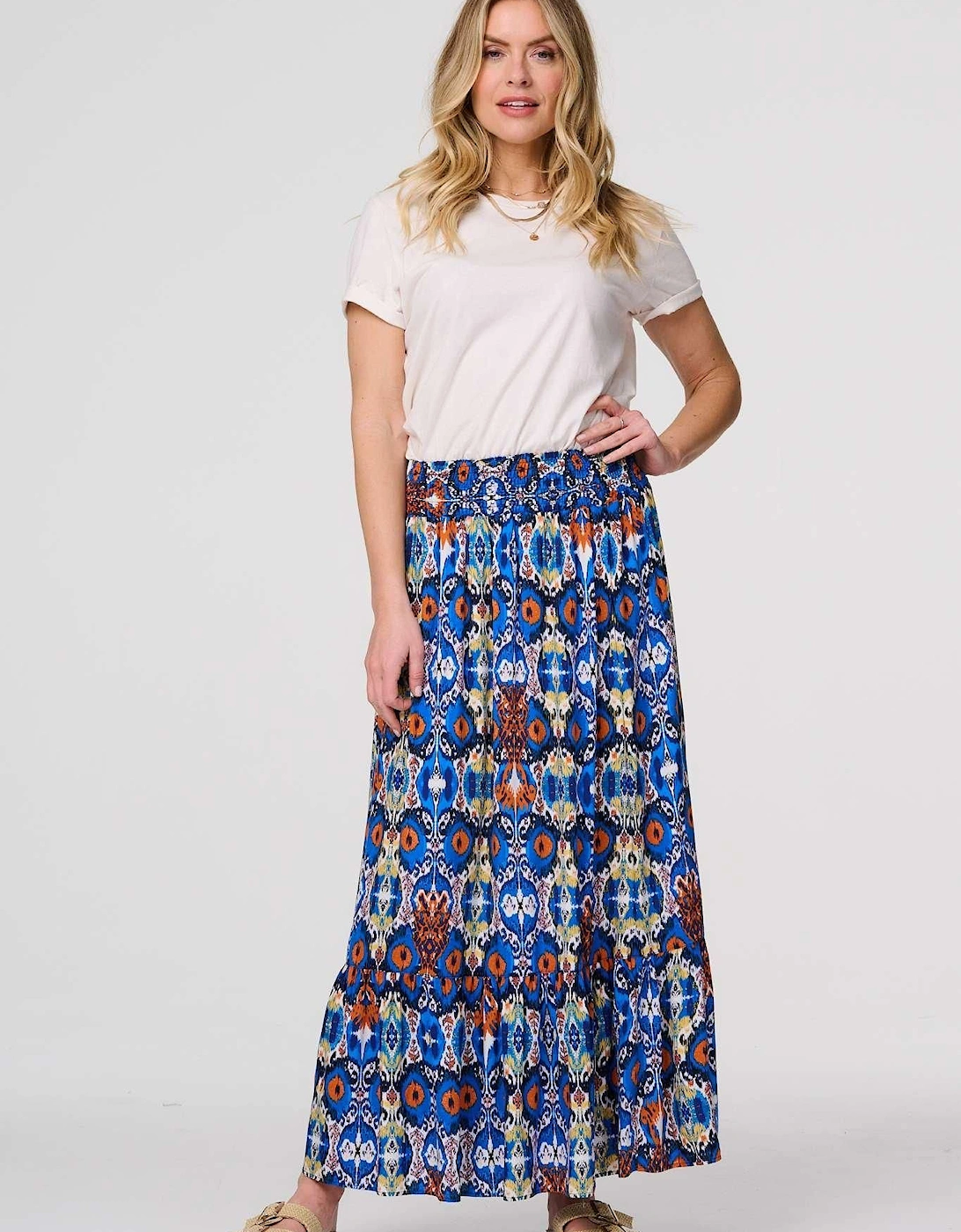 Printed Shirred High Waist Maxi Skirt, 2 of 1