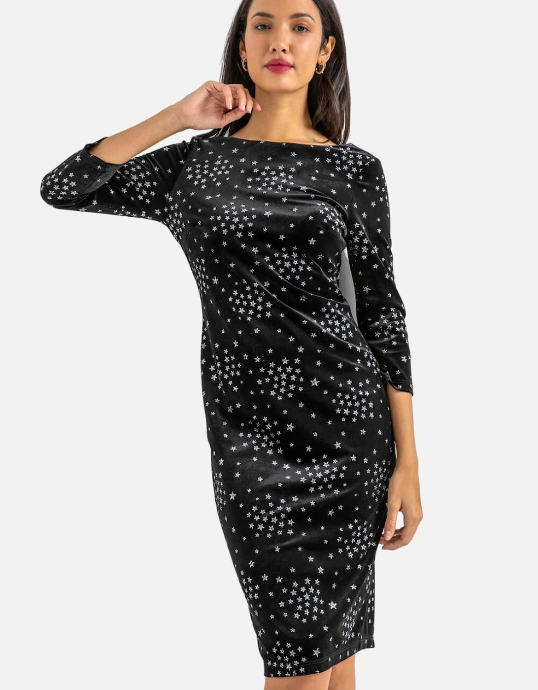 Glitter Star Print Velvet Shift Dress, 2 of 1