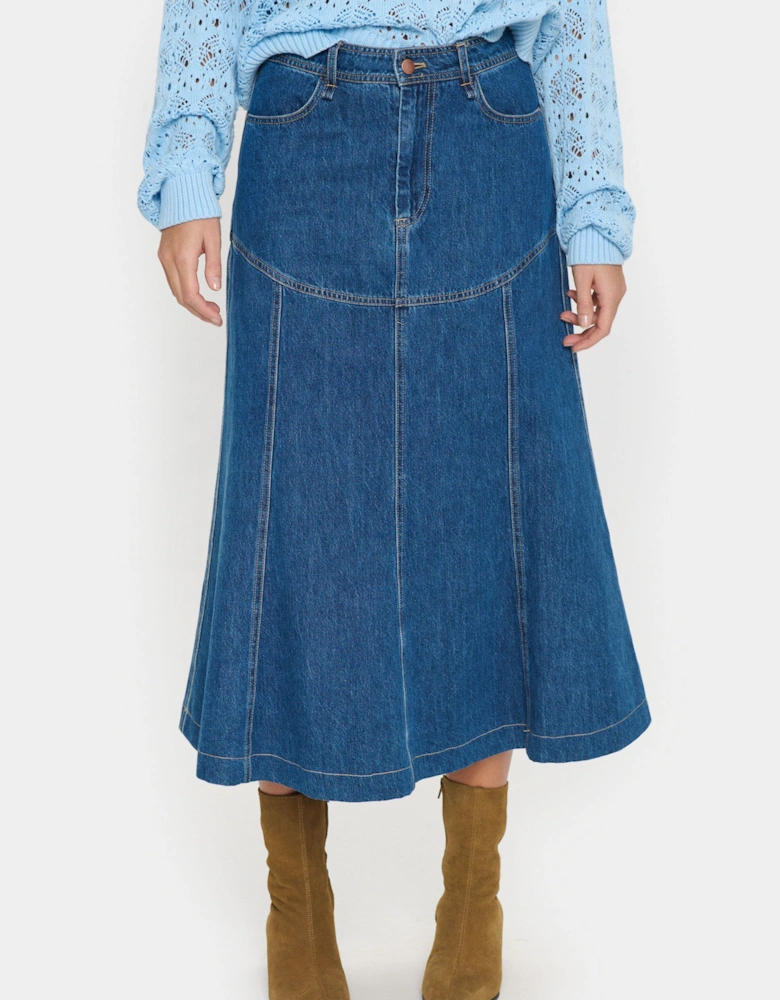 JoannSZ Flared Denim Midi Skirt