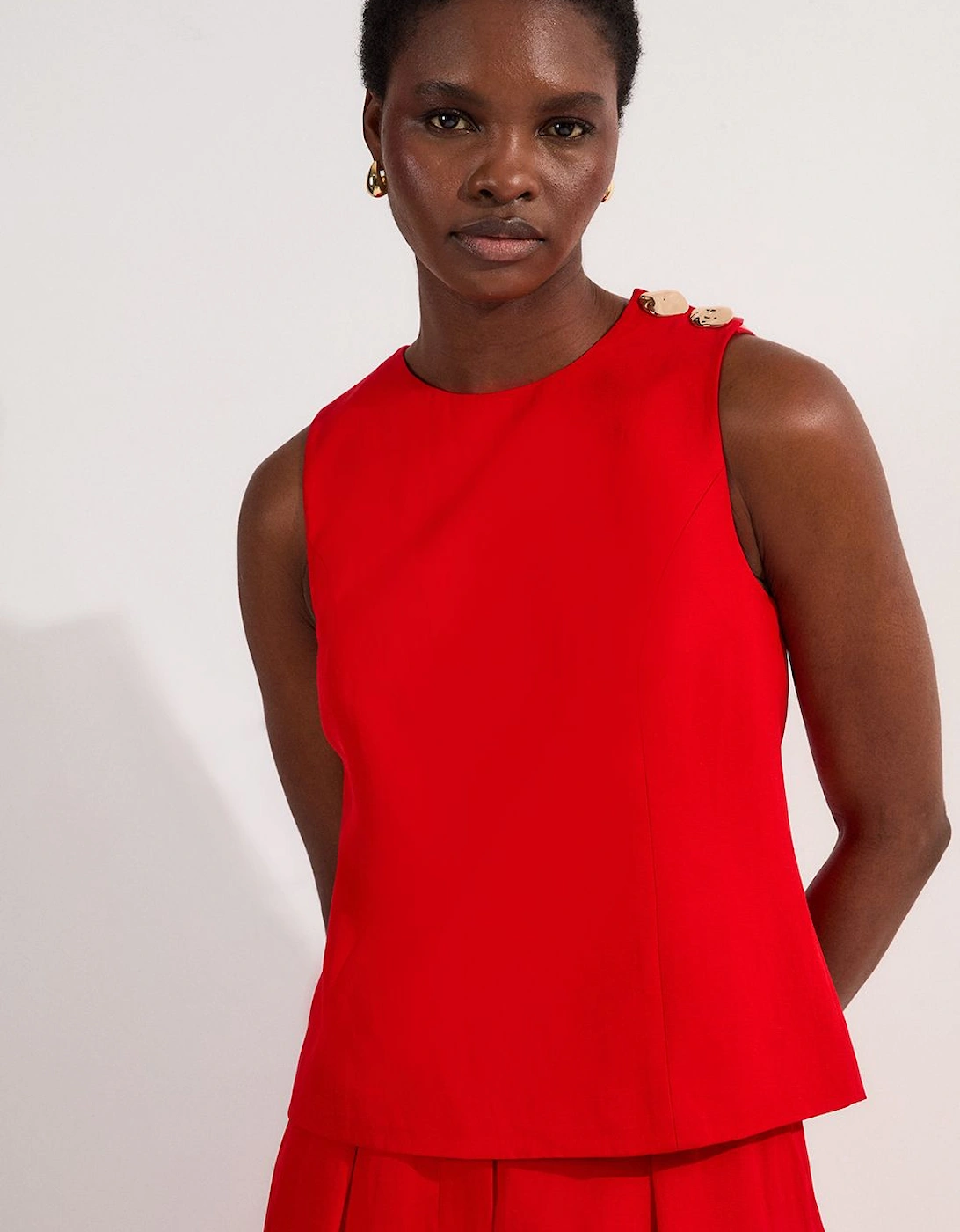 Viscose Linen Tailored Button Shell Top, 2 of 1