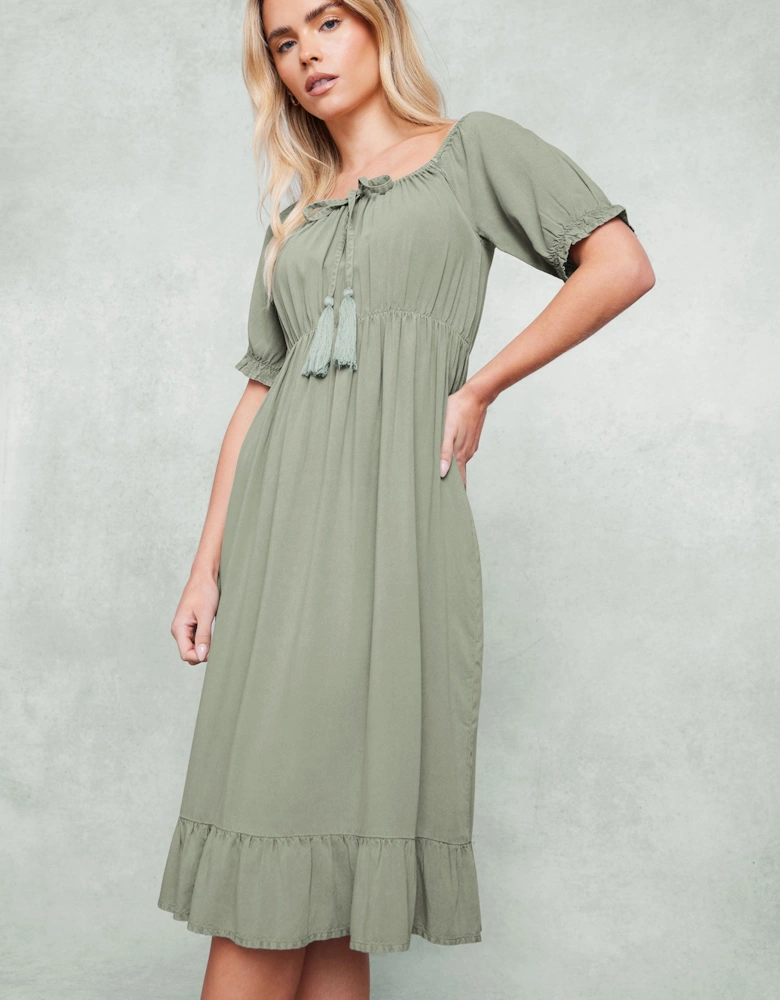Petite Acid Wash Tassel Dress