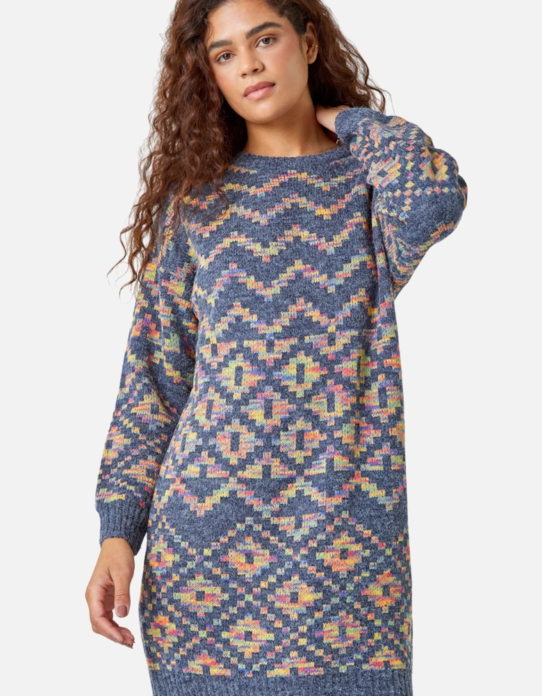 Geometric Print Jacquard Jumper Dress