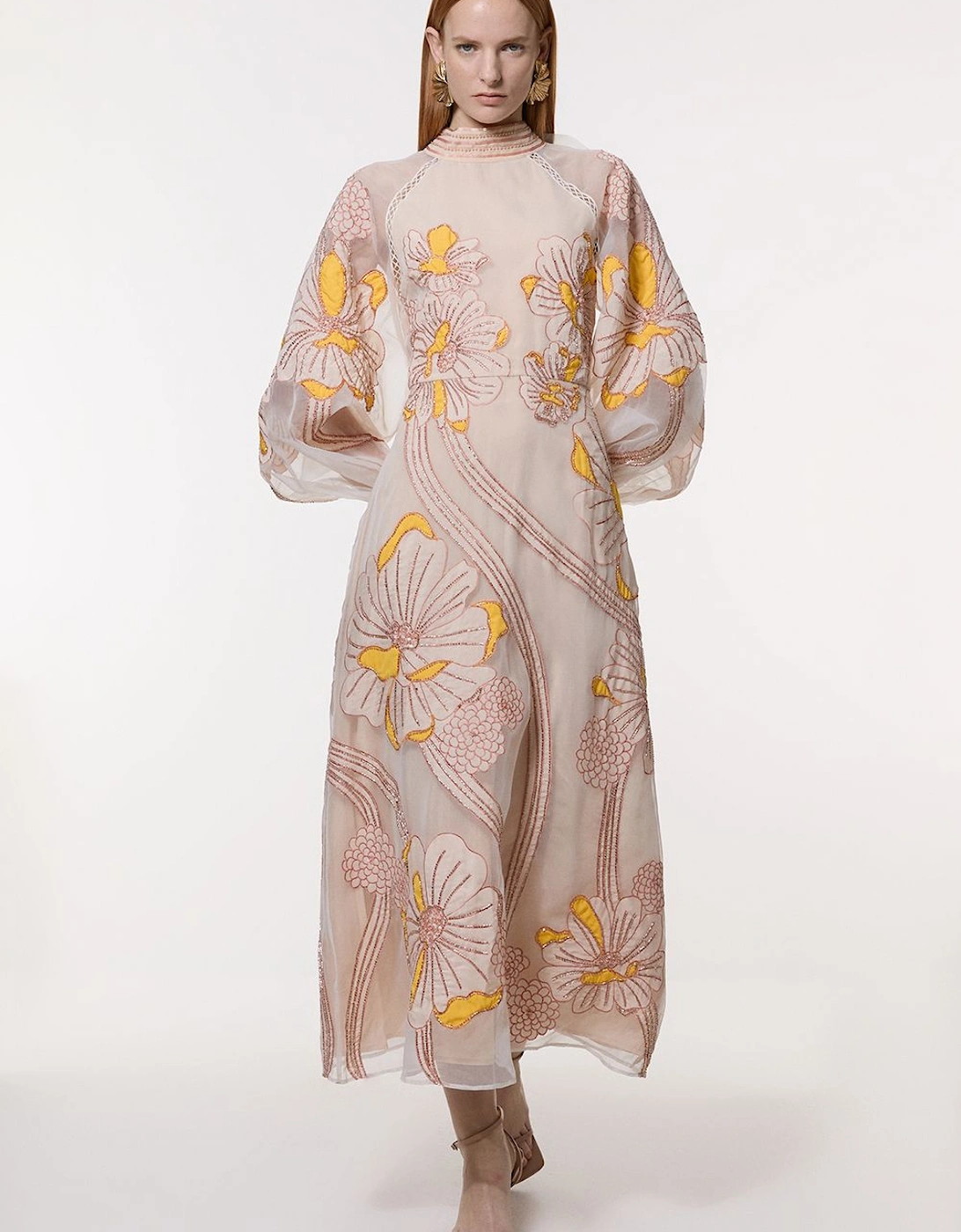 Petite Applique Organdie Floral Graphic Maxi Dress, 2 of 1