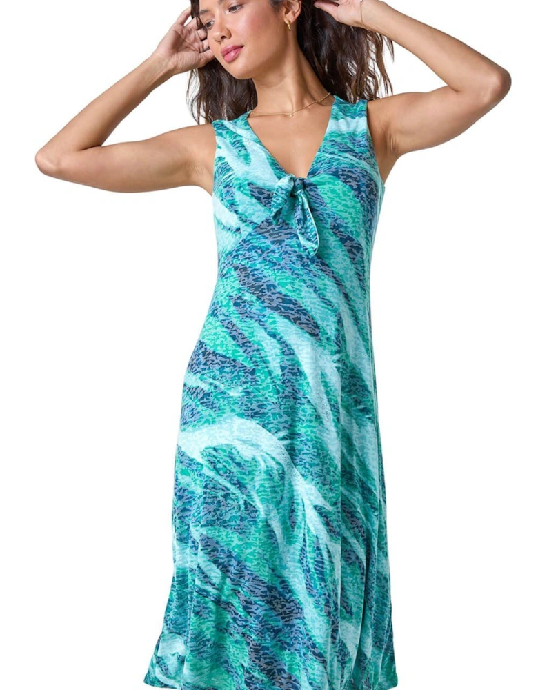 Burnout Abstract Knot Front Stretch Dress