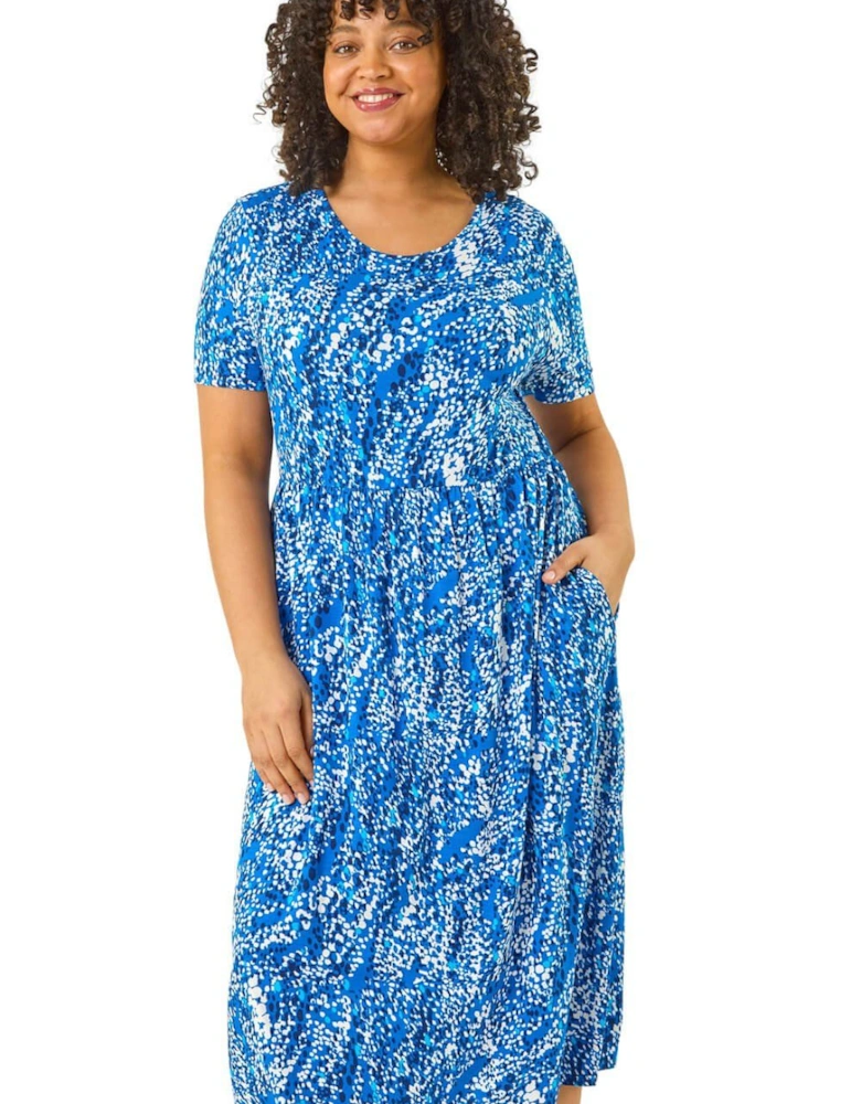 Curve Spot Print Stretch Midi Dress