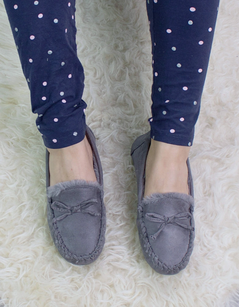Heel Faux Fur Lined Boat Shoes Moccasin  Slippers