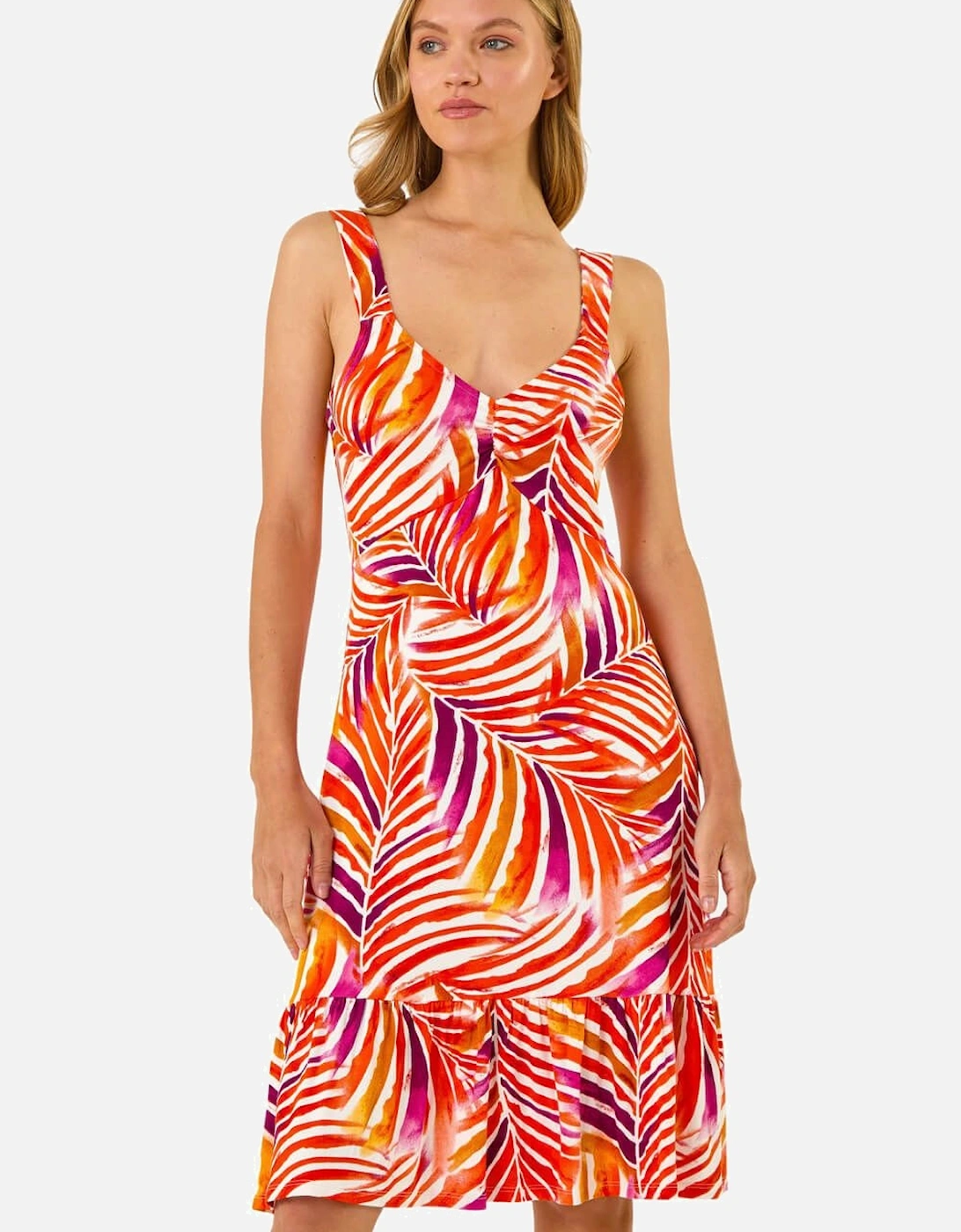 Abstract Print V-Neck Frill Dress, 2 of 1