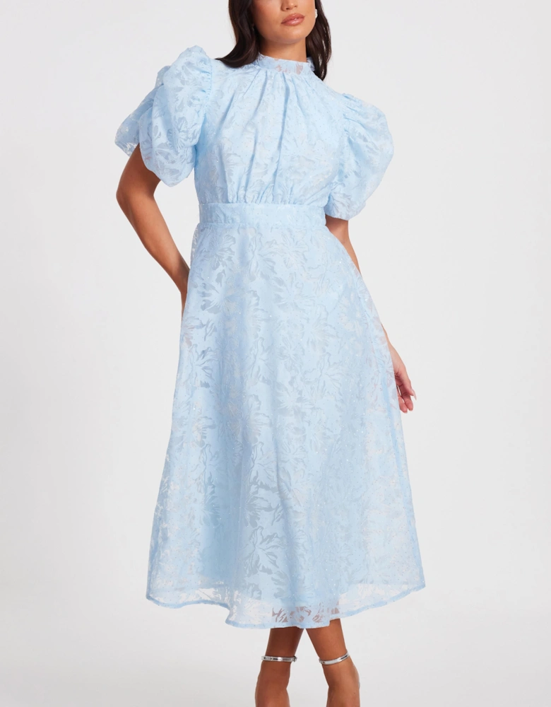 Blue Chiffon Diamante Midi Dress