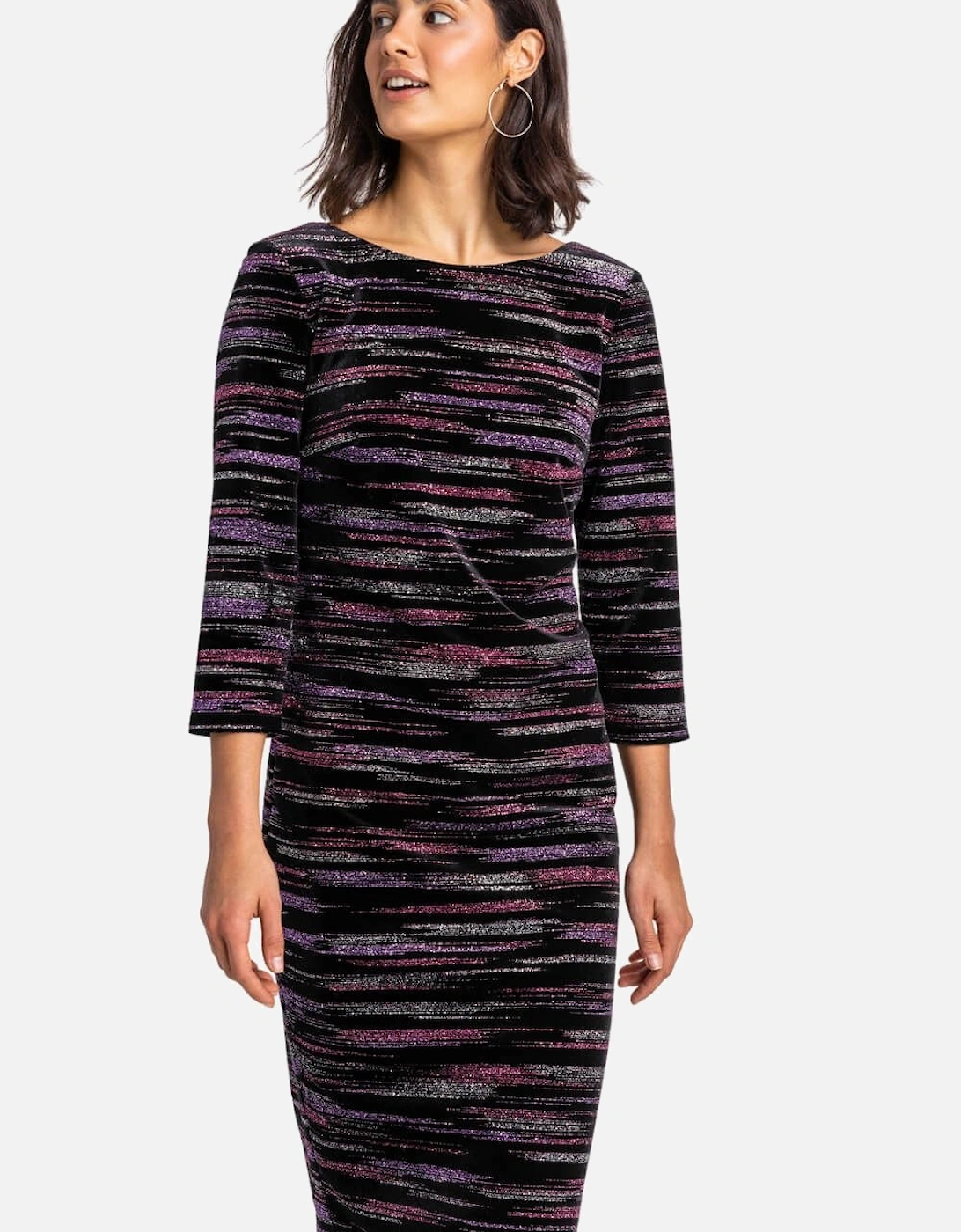 Glitter Stripe Print Velvet Shift Dress, 2 of 1