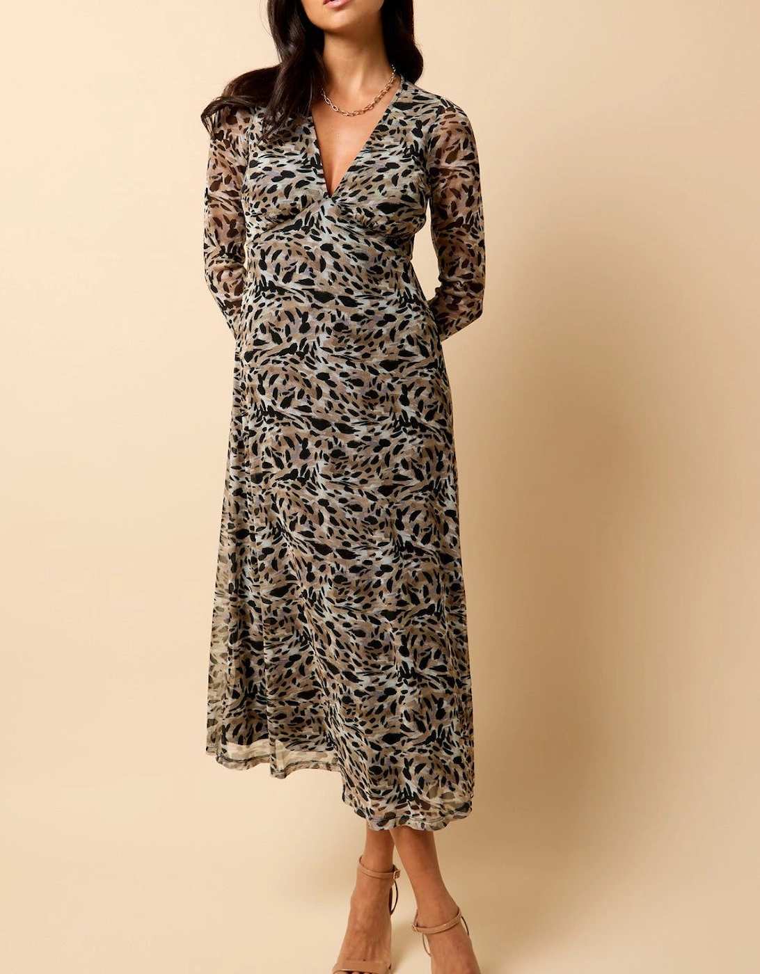 Saffron and Amber  Animal Print Mesh Midi Dress, 2 of 1