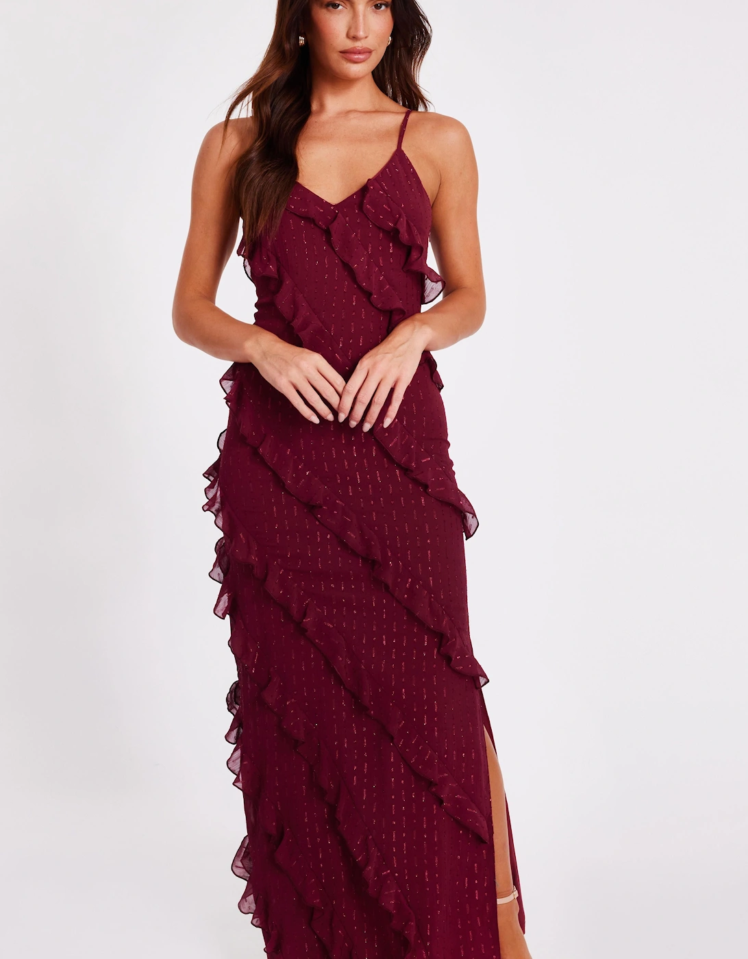 Red Chiffon Ruffle Midaxi Dress, 2 of 1