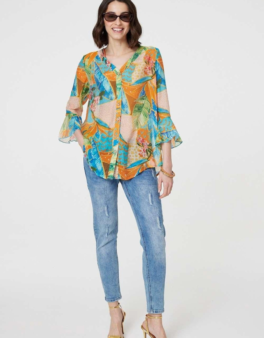 Leaf Print Button Front Blouse, 2 of 1