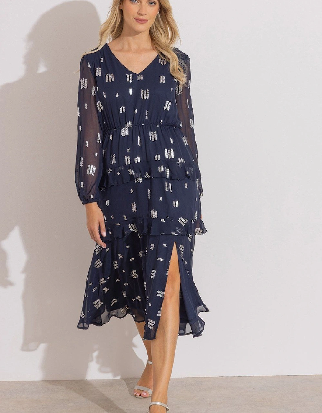 Foil Printed Long Sleeve Midi Dress, 2 of 1