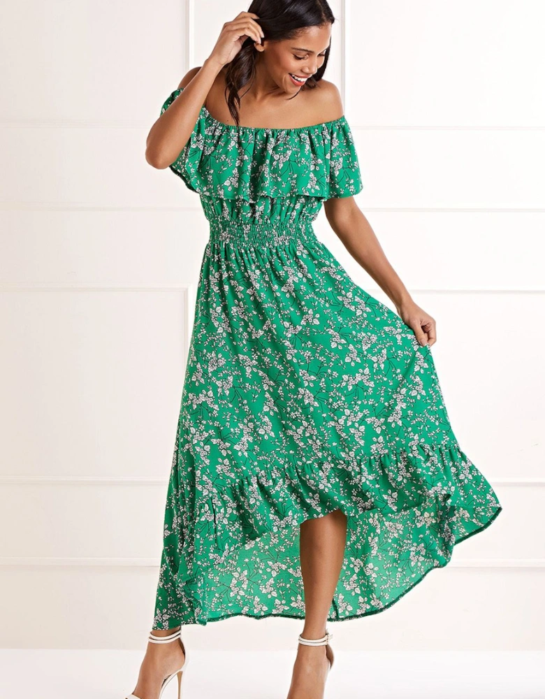 Green Floral Bardot Maxi Dress