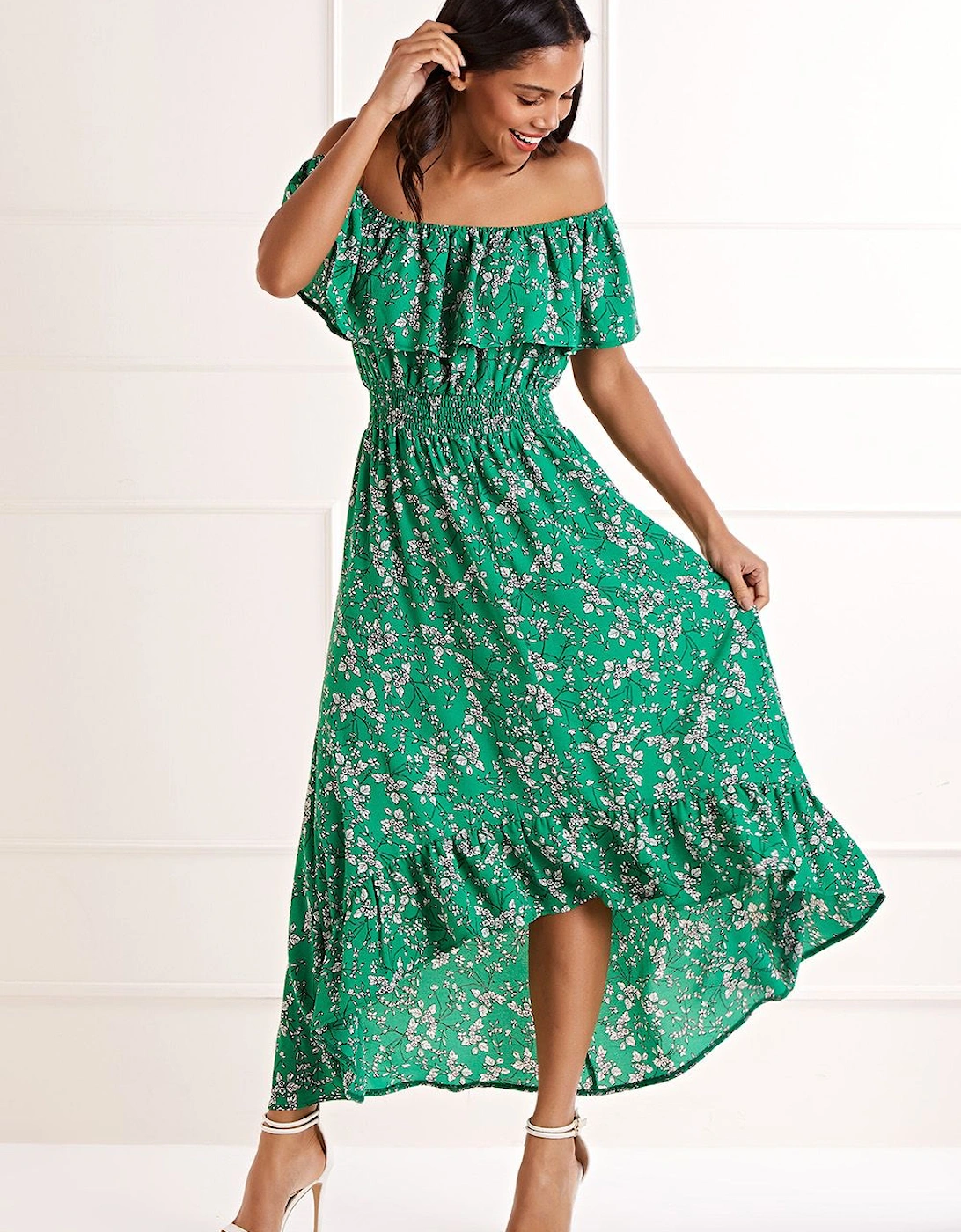 Green Floral Bardot Maxi Dress, 2 of 1