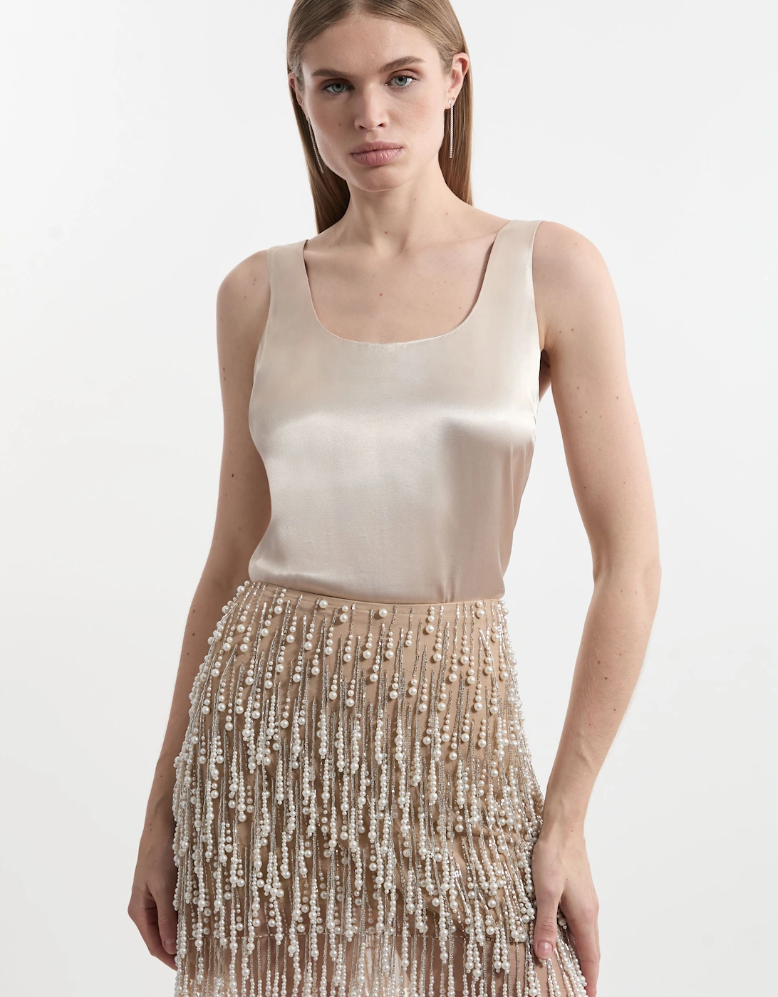 Tall Pearl Tassel Embellished Woven Mini Skirt, 2 of 1