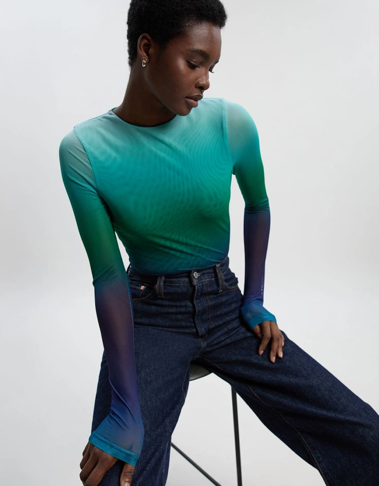 Long Sleeve Ombre Mesh Bodysuit