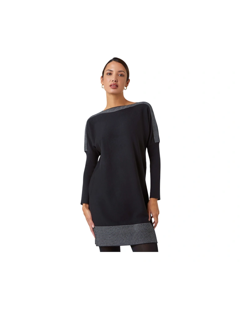 Spot Print Border Knitted Jumper Dress