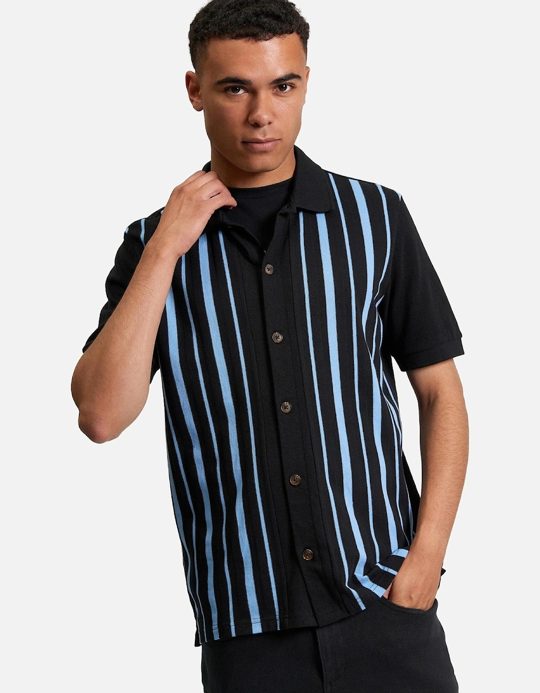 Mens Button Through Stripe Short Sleeve Polo Shirt, 2 of 1