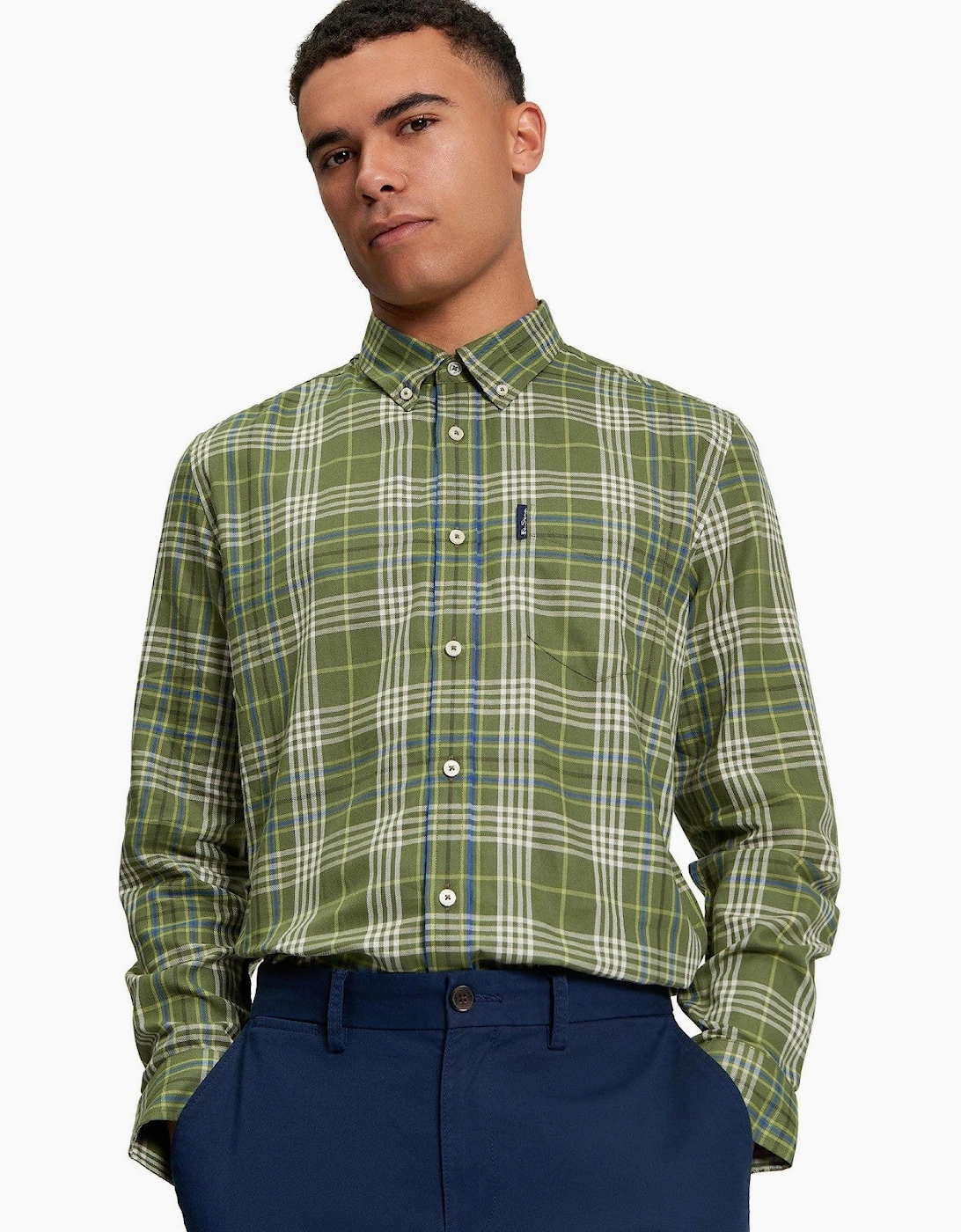Men's Ben Sherman Mens Multi Check Long Sleeve Shirt - Litchen Green - Size: 40