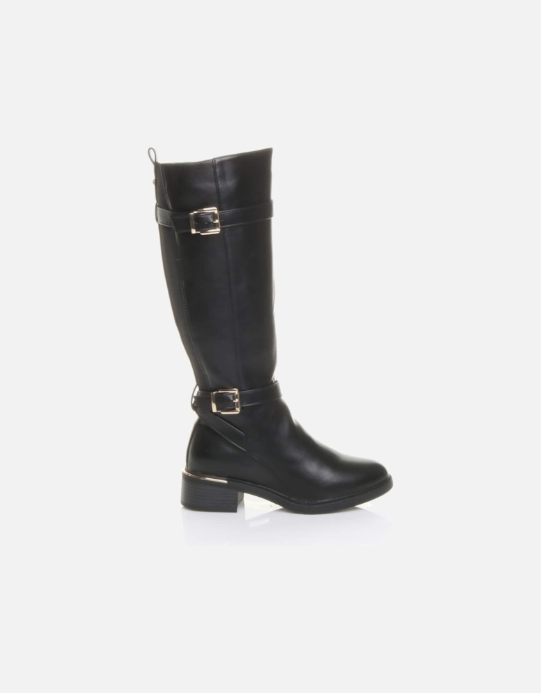 Low  Heel Strecthy Elastic Zip Calf Biker  Knee High Boots