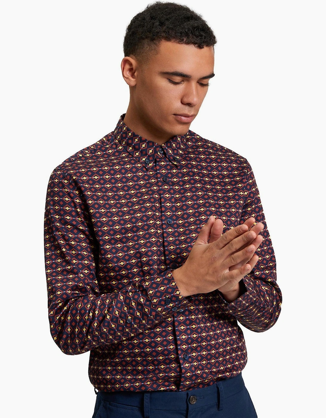 Men's Ben Sherman Mens Craft Geo Print Short Sleeve Shirt - Orange - Size: 42/Regular