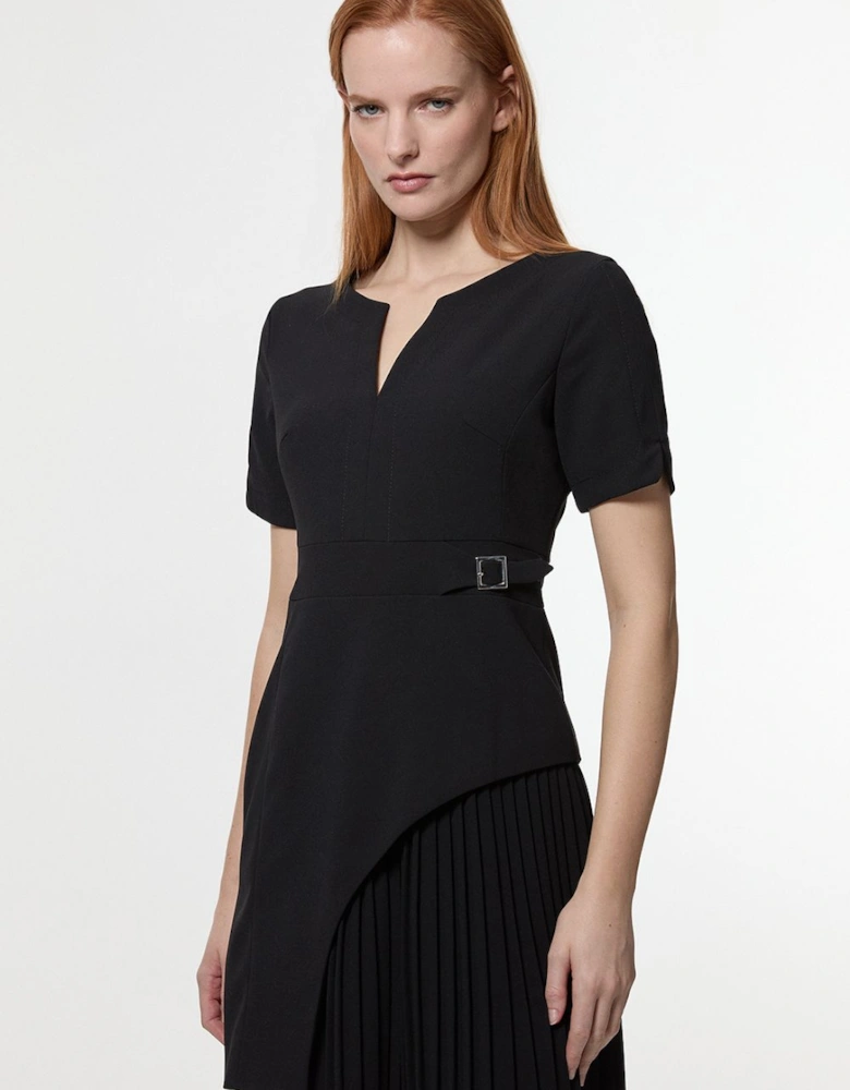 Tailored Military Pleat Short Sleeve Mini Dress