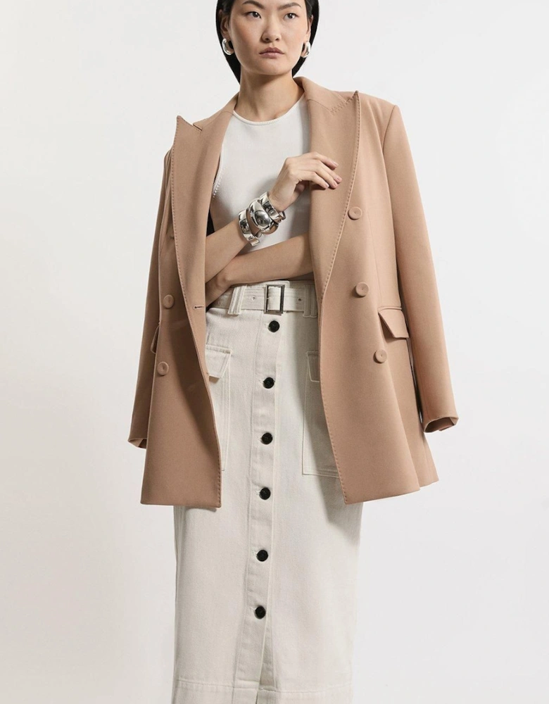 Denim Cargo Pocket Belted Midi Skirt