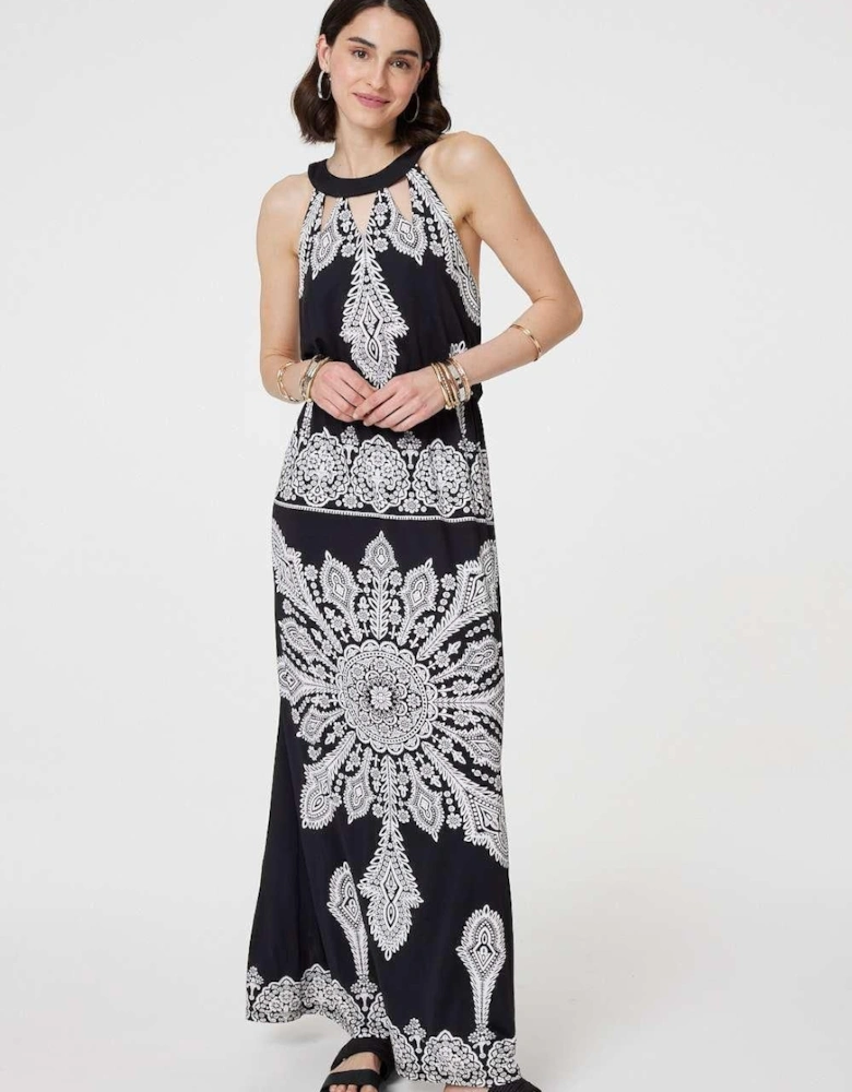 Mosaic Print Halter Neck Long Dress
