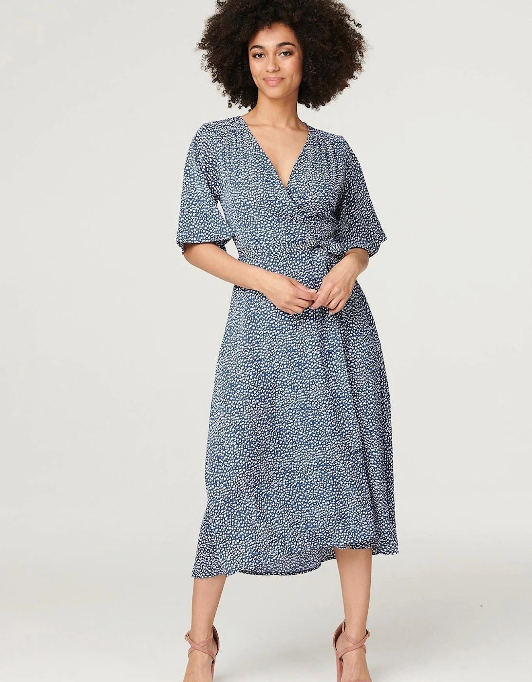 Printed Tie Waist Wrap Midi Dress, 2 of 1