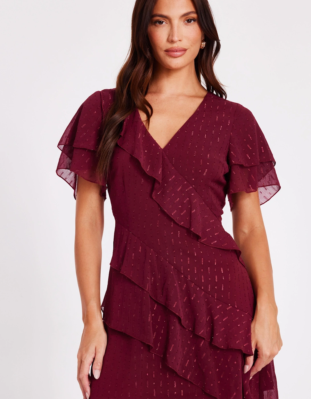 Red Chiffon Ruffle Mini Dress, 2 of 1