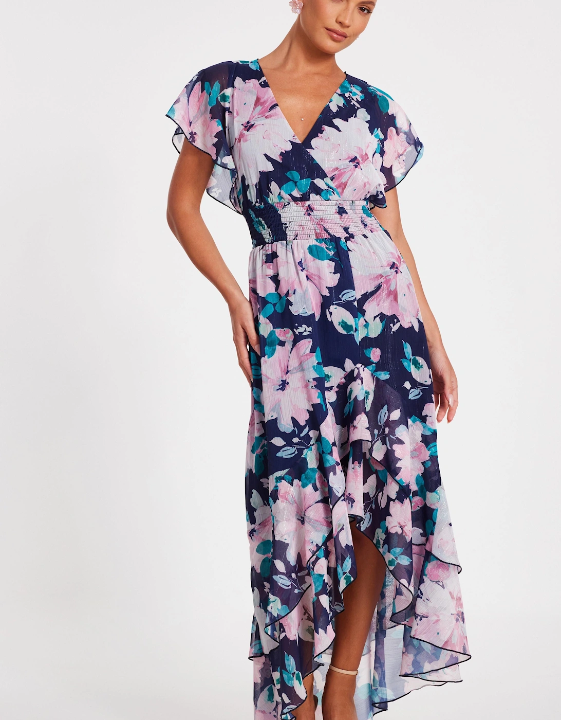Navy Floral Tiered Midi Dress, 2 of 1