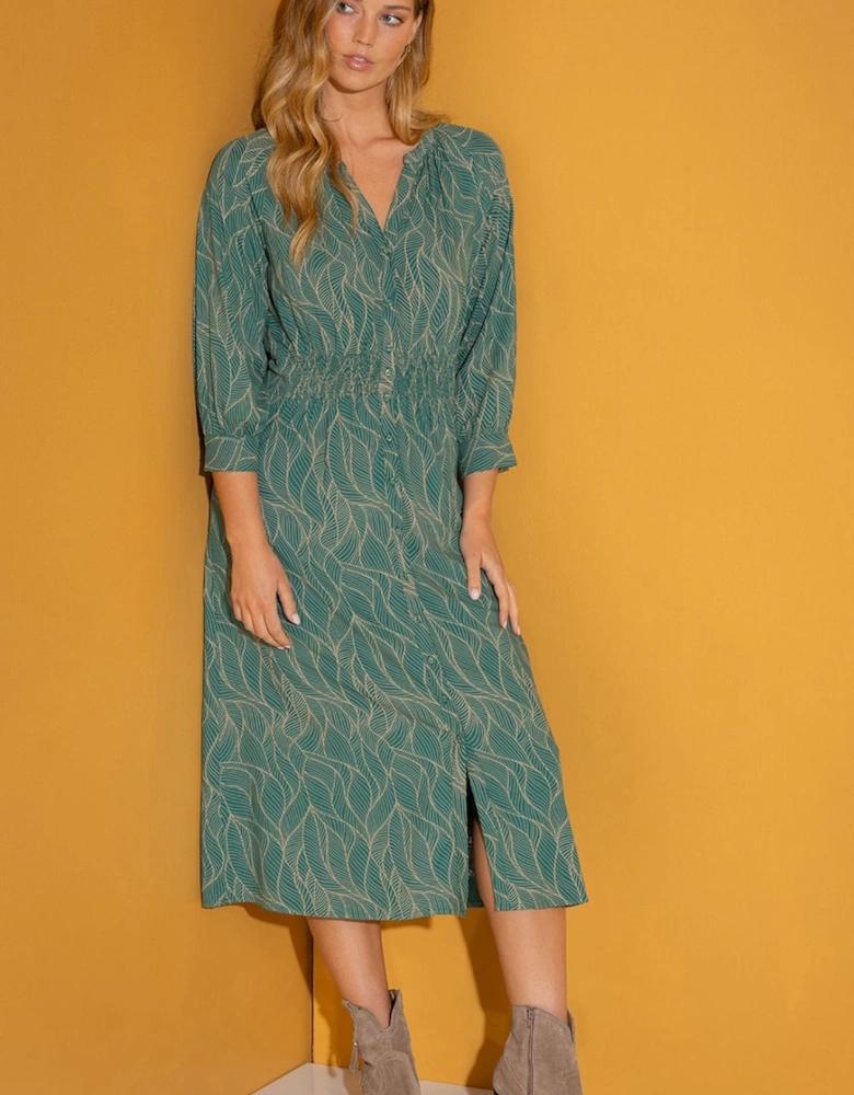 Leaf Print Midaxi Shirt Dress