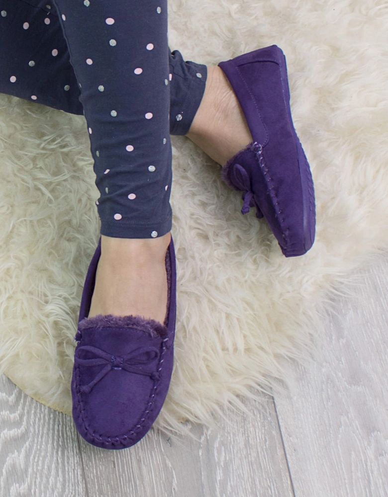 Heel Faux Fur Lined Boat Shoes Moccasin  Slippers
