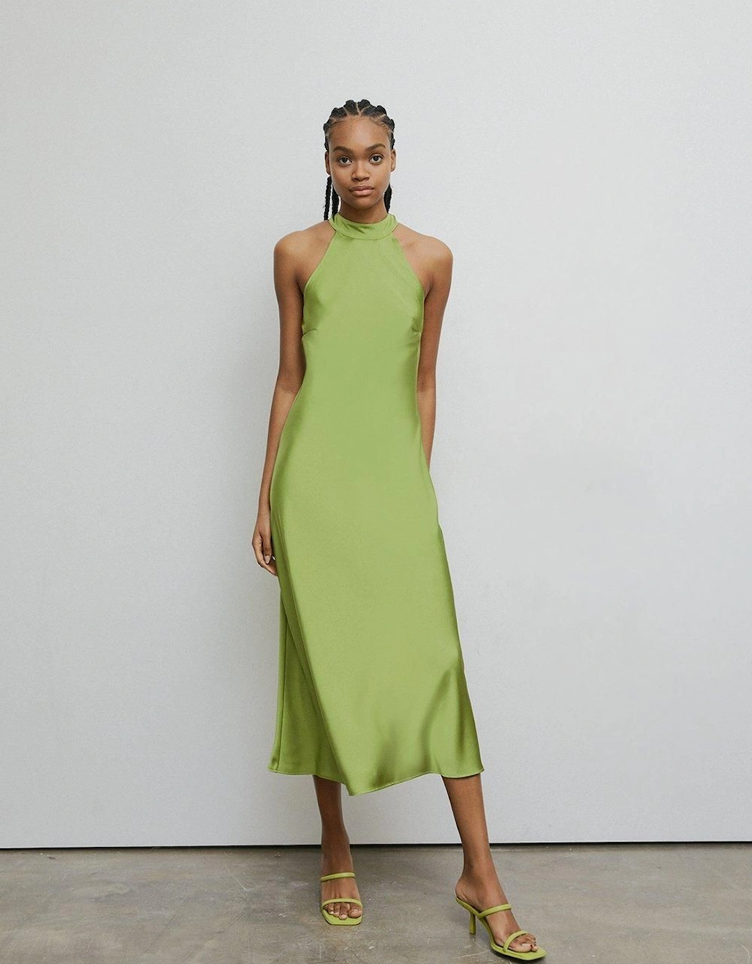 Satin Halter Neck Backless Slip Dress, 2 of 1
