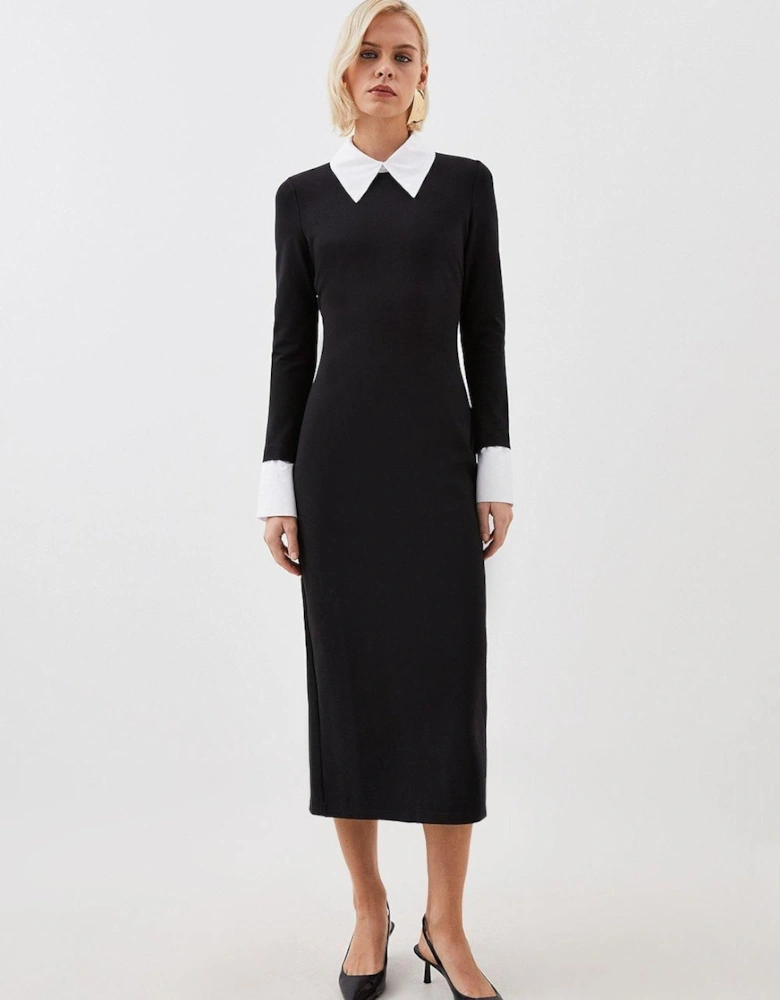 Jersey Cotton Poplin Midi Collar Dress