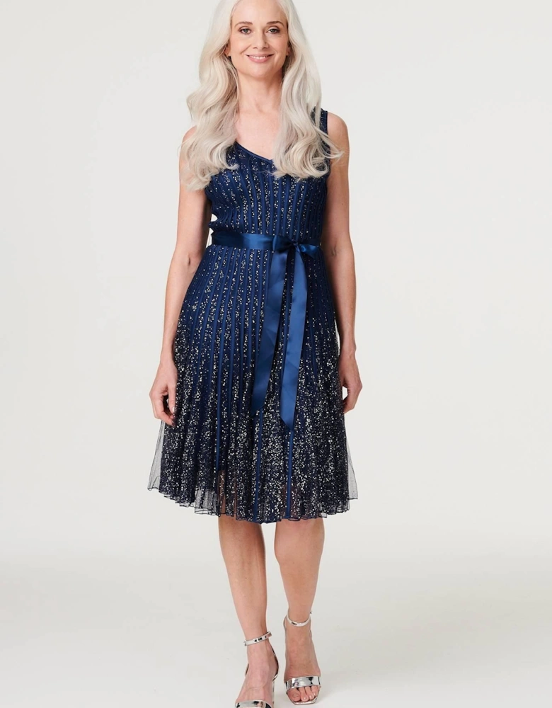 Sequin Sleeveless Tie Waist Dress