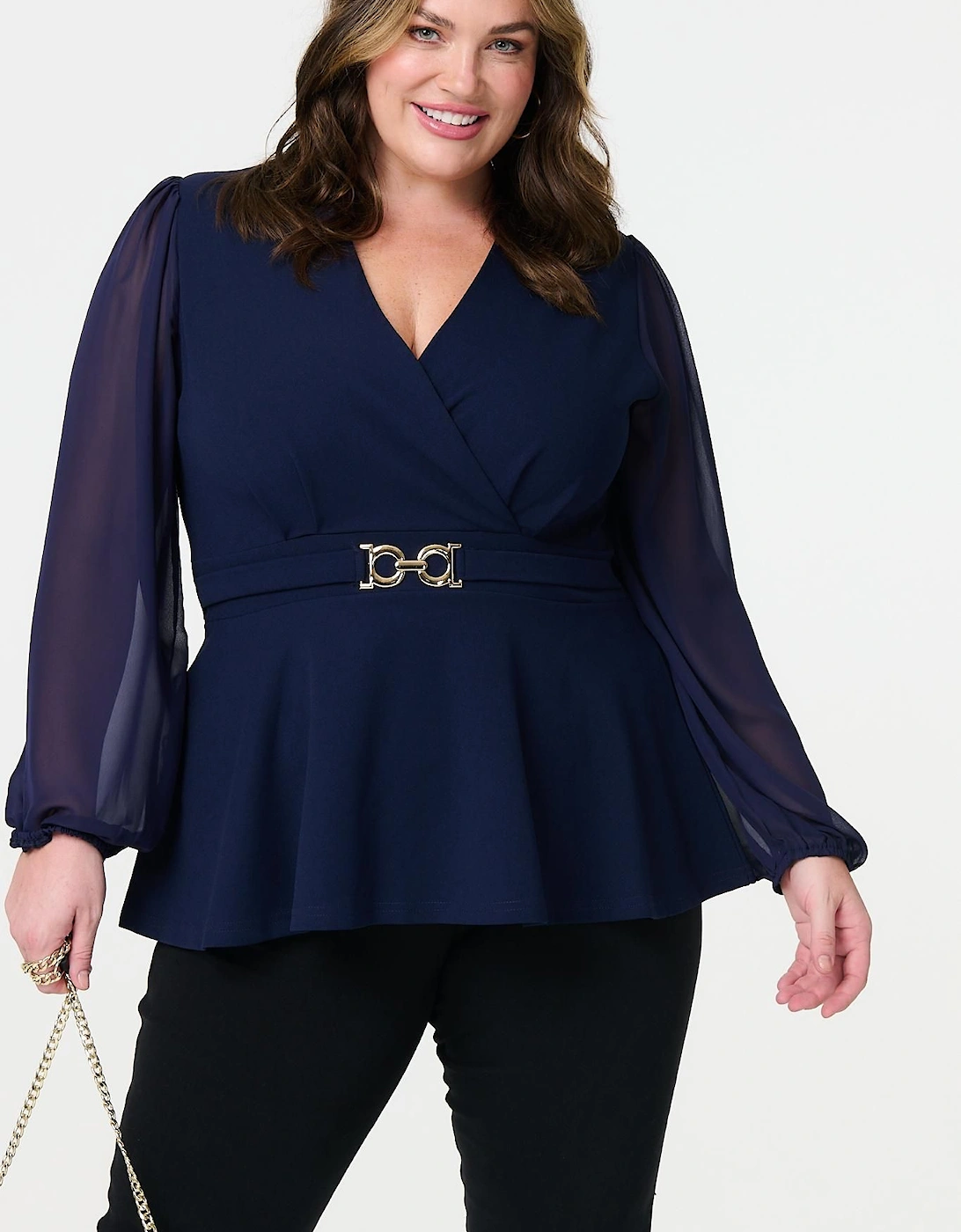Sheer Sleeve Wrap Front Blouse, 2 of 1