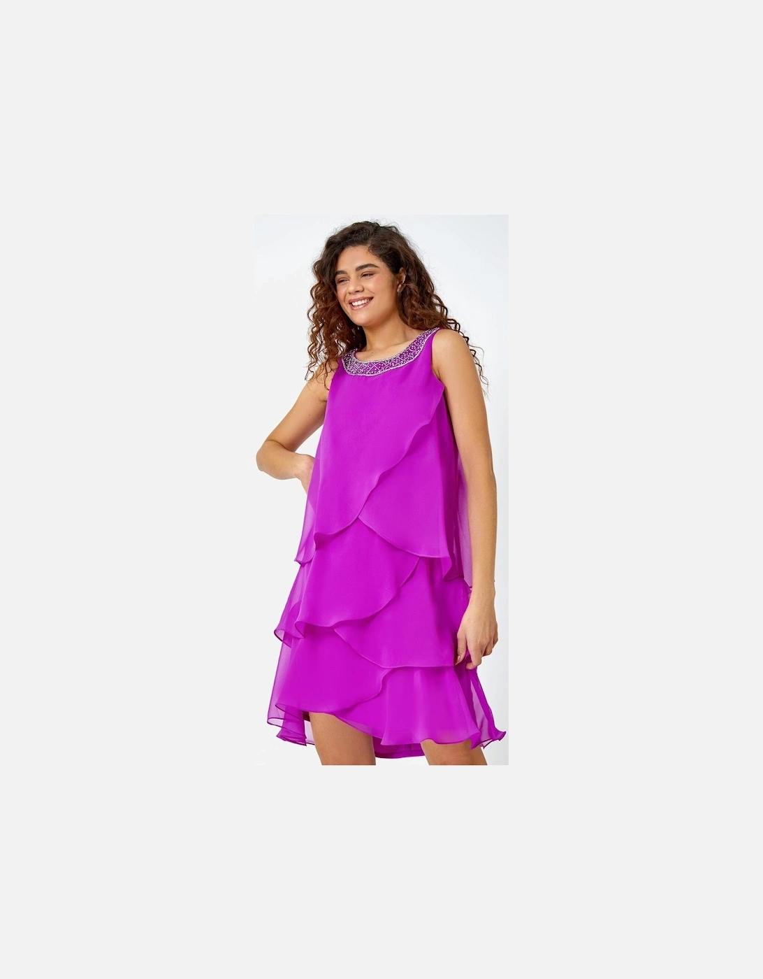 Bead Embellished Tiered Chiffon Dress, 2 of 1