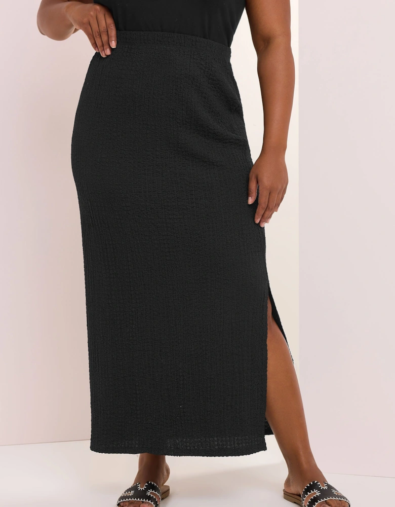 Textured Side Split Maxi Skirt