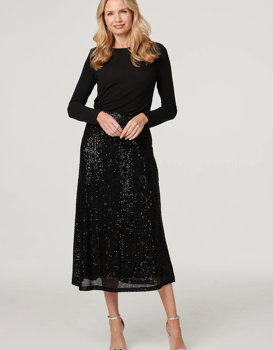 Sequin High Waist Semi Sheer Midi Skirt, 2 of 1