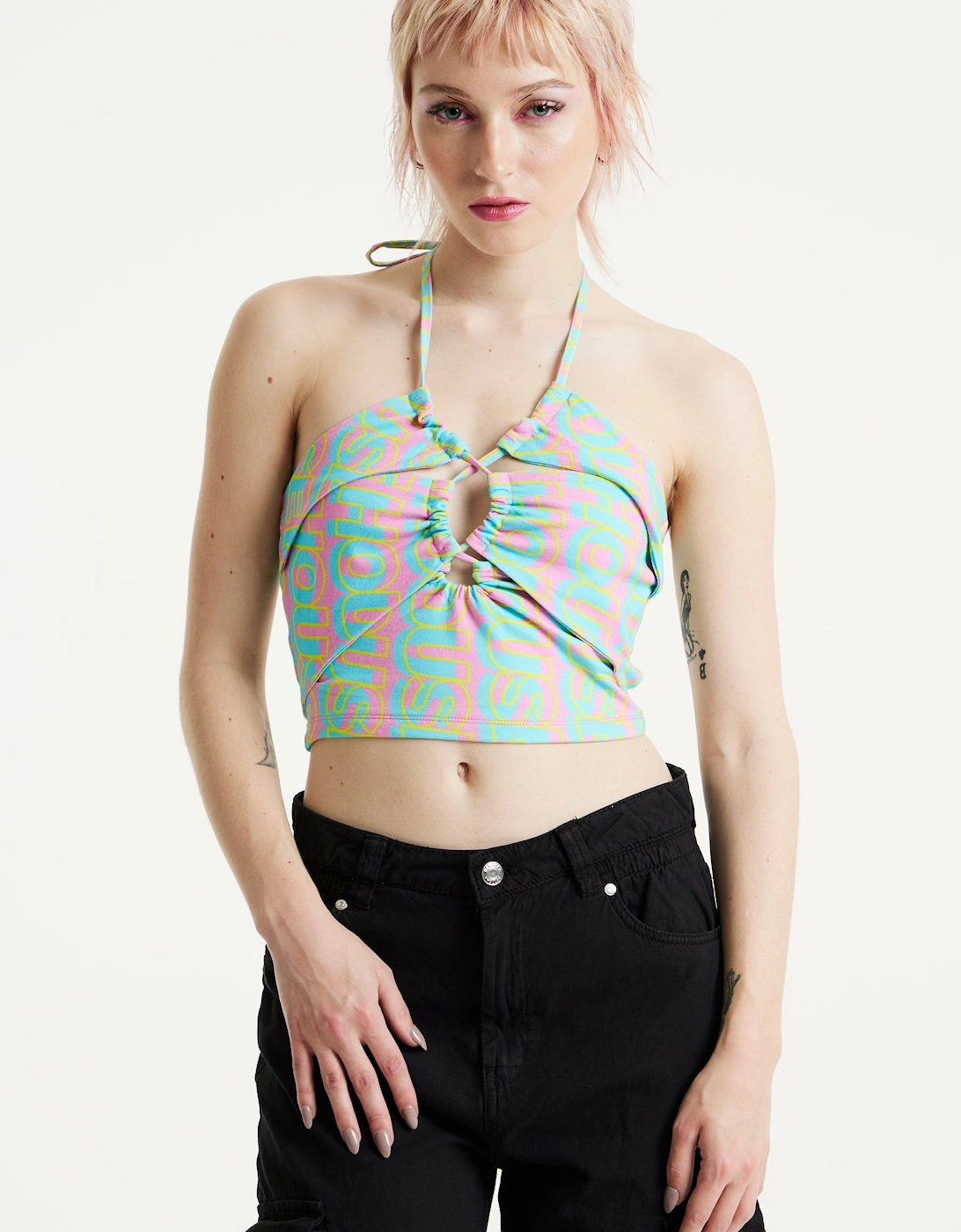 Logo Printed Halter Neck Crop Top, 2 of 1