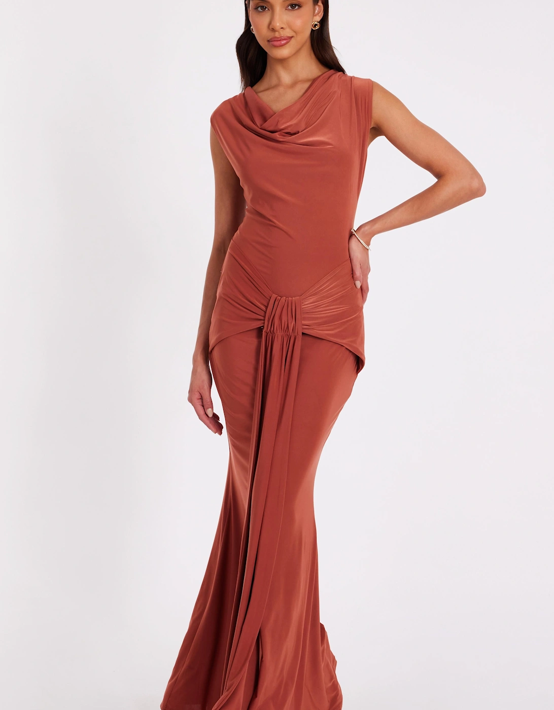 Burnt Orange Drape Front Maxi Dress, 2 of 1