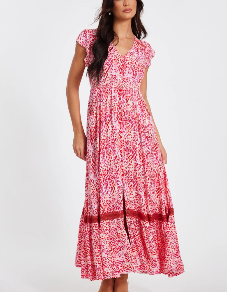 Pink Animal Print Midaxi Dress