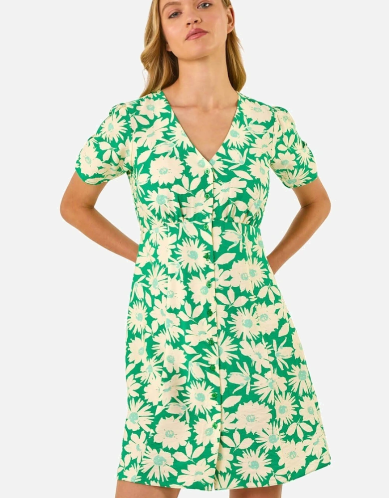 Daisy Print V-Neck Tea Dress