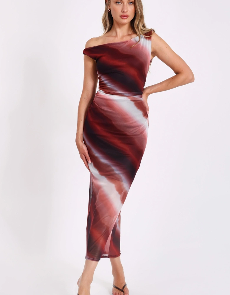 Brown Mesh Ombre Midaxi Dress